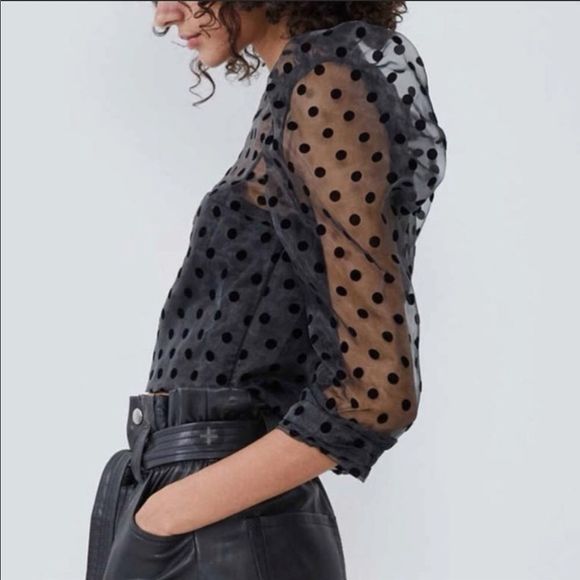 COPY - Zara Black Organza Polka Dot Crop Blouse NWT - Picture 3 of 14